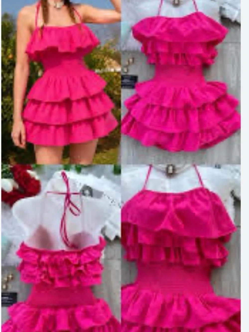 DO+BE Hot Pink Ruffle Halter Mini Dress